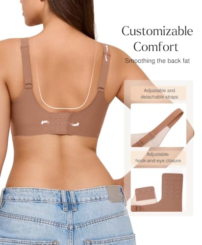 Popilush Wireless Comfortable Bras Womens Deep V Neck Brown M - image 3