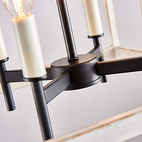 Anjiadengshi Lantern Pendant Light Lantern Iron Cage 4 E12 Bulbs Lantern Chandelier For Dining Room Bar Cafe,Wood Grain White(Bulbs Not Included) #TOP3