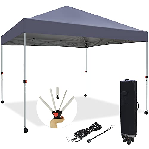 Blissun 10' x 10' Pop Up Canopy Tent, Instant Shelter Canopy, Outdoor Portable Folding Canopy with 4 Wheels and Carry Bag, Grey