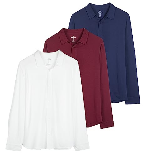 Real Essentials 3-Pack: Men's Classic Style Casual Long Sleeve Button Down Collared Shirt (Available in Big & Tall)