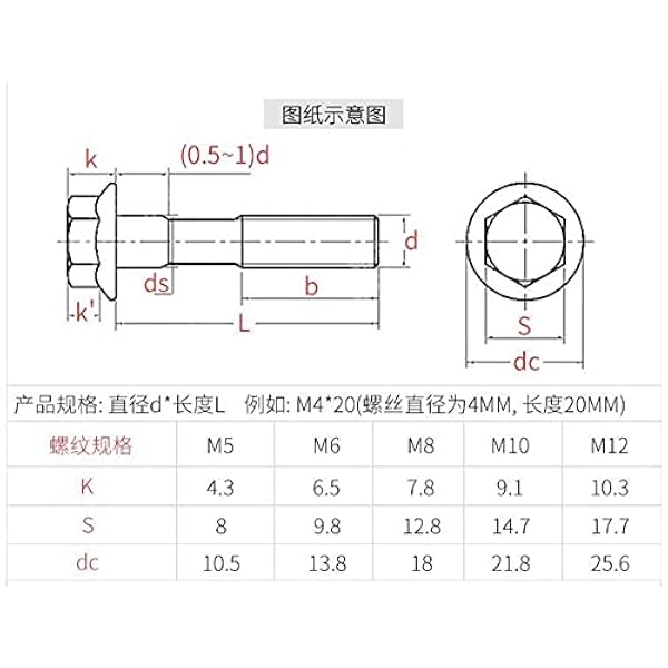 Zeskantschroeven 2 pc's M10 flensbouten 5789 Hexagon kop flens bout A2-70 hex-kop flensschroef met tand M10*16/20/20/30/40/50 mm (Size : 20mm)