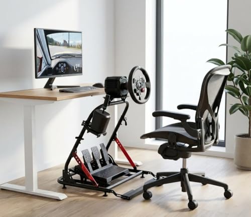 Image of TRONE SteadyStand Foldable Sim Racing Wheel Stand for PC, PS5 & Xbox | Adjustable Wheel & Pedal Mount | Gear Shifter & Handbrake Support | Chair Cradle | Compatible with Logitech G29, Thrustmaster, Moza & Fanatec