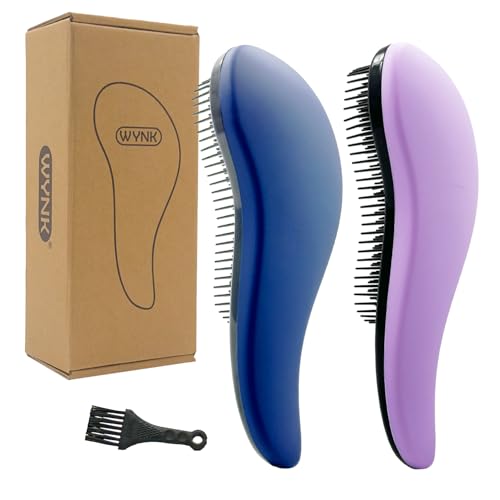 WYNK Detangling Hairbrush Detangler 2 Pack for Adults & Kids, Matte Blue