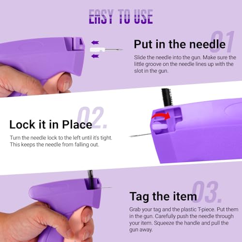 Image of Stitch Gun for Clothes - Stitchy Tagging Gun for Clothing, Handheld Stitch Gun Quick Clothing Fixer, Sewing Kit Includes 6 Needle，3000 Fasteners(1500 Black & 1500 White) (Purple)