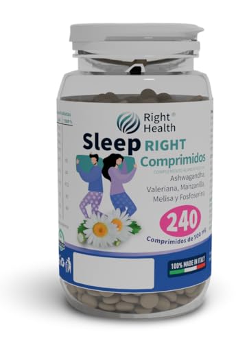 SLEEP RIGHT 240 COMPRIMIDOS: valeriana, ashwagandha, manzanilla y melisa. Suplemento para el sueño, el estrés y la ansiedad. Relajación natural sin gluten, lactosa ni alcohol.