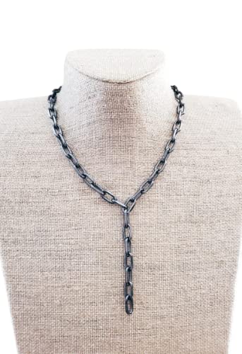 Gunmetal Paperclip Lariat Necklace Chain Big Link Chains