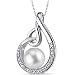 Artistic 8.0mm Freshwater Cultured White Pearl Pendant Necklace in Sterling Silver