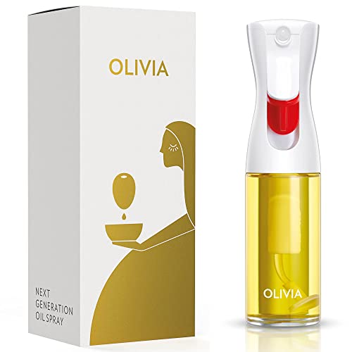 FLAIROSOL OLIVIA. Oryginalny zaawansowany rozpylacz oleju do gotowania, kuchni, sałatek, grilla, ciągły spray z kontrolą porcji, szklany spryskiwacz do oliwy z oliwek 130 ml (biały nadruk)