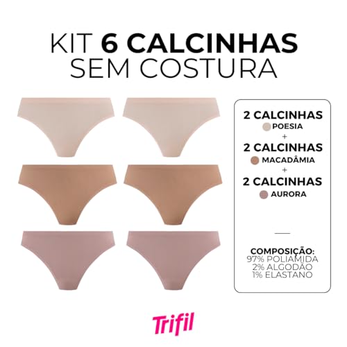Kit 06 Calcinha Biquini Trifil Sem Costura Microfibra de Poliamida Feminino Adulto | 2 Aurora - 2 Ma