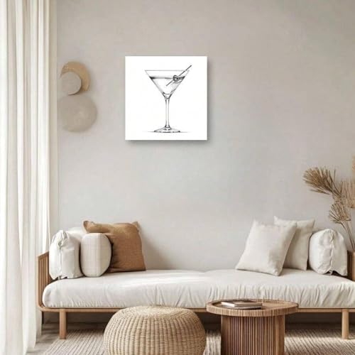 Impression sur toile cocktail Martini minimaliste 60x80 cm avec cadre noir salon