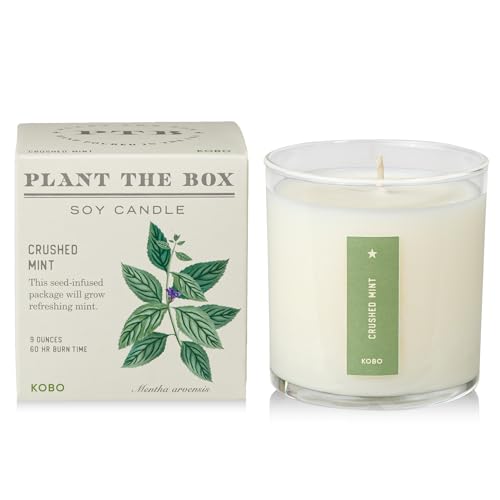 KOBO Crushed Mint Scented Candle with Plantable Box (9 oz) | Plant The Box Collection, 100% Pure Soy Wax Candles | Hand-Poured in USA | Long Lasting 60 Hour Burning Candles | Scented Candles for Home