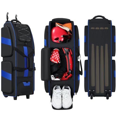 JMIANeodark Soft Large Catcher Gear Bag With Wheels, Ultimate Gear Storage for Baseball Catchers...