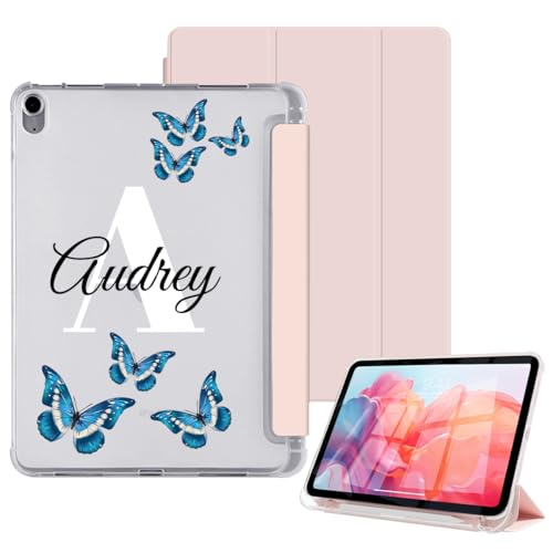 Customized Name Case for iPad (A16) 11th Generation 11 Inch 2025 Slim Soft TPU Clear Back Cover Trifold Stand with Pencil Holder Custom Personalized Initials Folio Flip Shell Auto Wake/Sleep, Pink