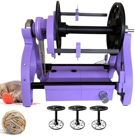Electric Spinning Wheel - Automatic Knitting Yarn Winding Machine, 800 RPM for Yarn Weaving and Blending, Includes 3 Small Spools,Purple