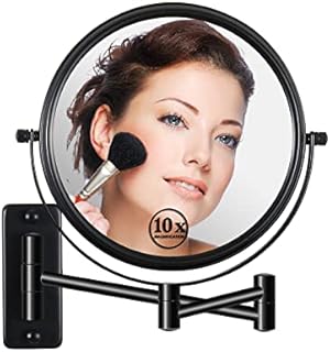 Wall Mounted Makeup Mirror, Lansi 1X/10X Magnifying Mirror 360° Extendable Arm Mirror for Makeup, 8 Inch Double Sided Vanity Mirror for Bathroom, Wall Mirror for Teen Girls, Women, Black