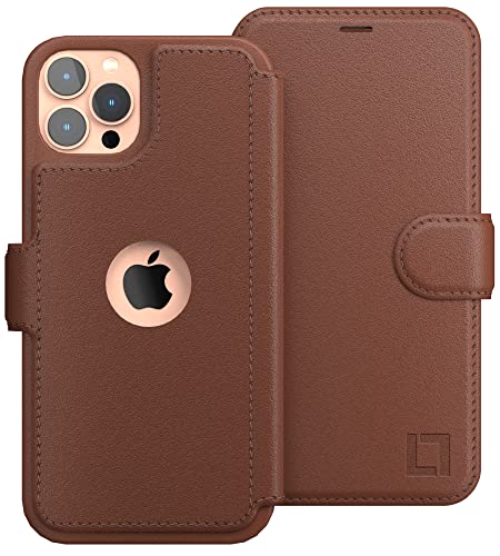 Image of LUPA Legacy Compatible with iPhone 12 Pro Max Case Wallet, Case with Card Holder for Men and Women, Faux Leather Flip Case, Luxury Cover, Caramel Brown