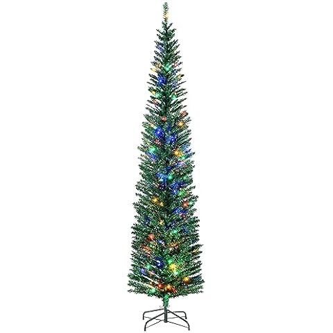 HOMCOM 7.5ft Pre Lit Christmas Tree with LED Lights Cover