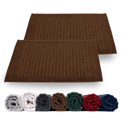 Rinsl Lot de 2 tapis de bain - En coton éponge - 700 g/m² - Séchage rapide - Lavable en machine - Marron foncé chocolat (marron, 50 x 70 cm)