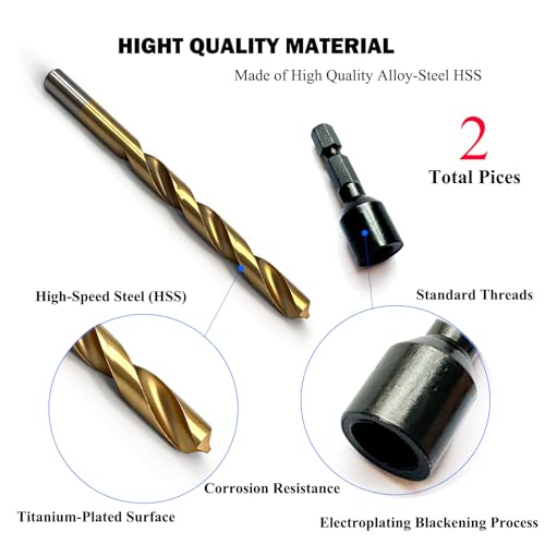 Image of 2 Pcs Hanger Bolt Driver and Drill, Alloy-Steel Driver with HSS Twist Drill for 3 /8 inch-16 Double Headed Wood Screws Fully All Threaded Rod,Threaded Insert Hexagon Head Drivers and Drills Bits