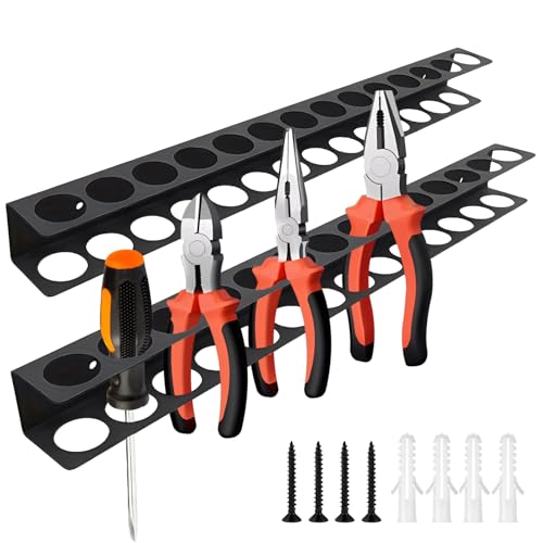 2 Stück Werkzeughalter Wand, 40 cm Schraubenzieher Halterung 14 Löcher Werkzeug Wandhalterung Zangenhalter Wandhalterung mit Schrauben und Expansionsrohr Schraubendreher Halterung für Garage Werkstatt