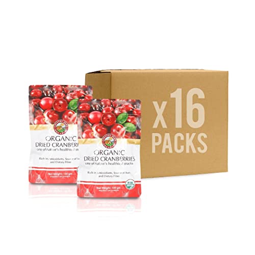 Organic Natural Sweet & Sour Dried Cranberries 100G [Product Of Canada] 16 Pack, Country Farm. High Vitamin C & Fiber Suitable For Snacking On-The-Go. #TOP20