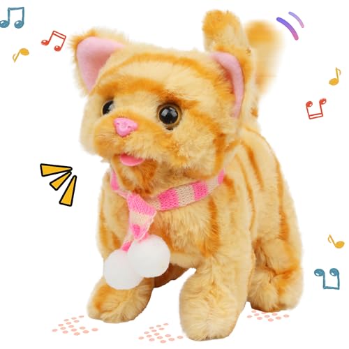 Easfan Walking Kitty Plush Toy Electric Interactive Orange Cat Stuffed Animal Meowing Tail Wagging Head Nodding Kitten Pet Toy Christmas Birthday Gifts for Kids,7