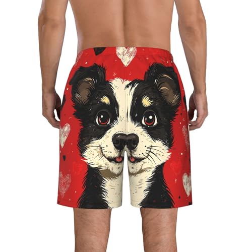 Men's Swim Trunks Quick Dry Board Shorts Beach Bathing Suits - Dog and Hearts Patterns Funny3