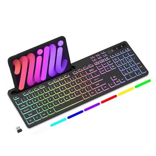 Soueto wireless keyboard with 7-color RGB backlight and phone holder