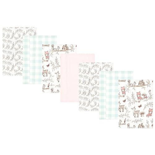 Image of Hudson Baby Unisex Baby Cotton Poly Flannel Burp Cloths, Girl Woodland Pals, One Size
