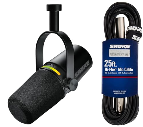 SHURE �V���A MV7+ �|�b�h�L���X�g�}�C�N���z�� �u���b�N MV7+-K �y�������K�i/���[�J�[�ۏ�2�N�z + SHURE �}�C�N�P�[�u�� C25J �y�������K�i�z �z�M �X�g���[�~���O YouTube �^�� ���R�[�f�B���O ���y ���� �Q�[�� �Q