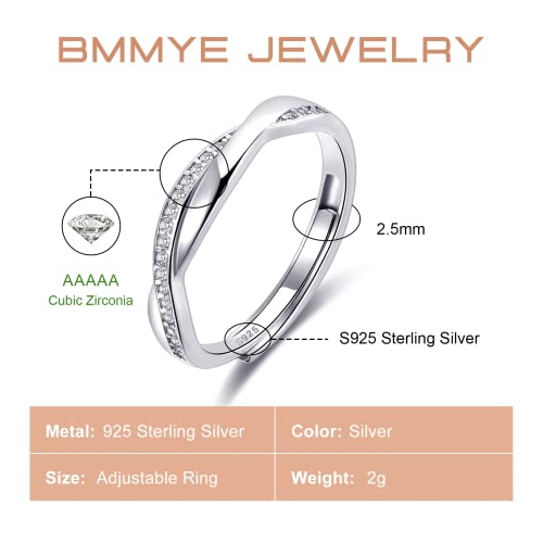 Bmmye 925 Sterling Silver Rings For Women Crossed Open Finger Rings Jewelry Gifts Promise Rings With Cubic Zirconia Mothter Daughter Rings Adjustable Rings For Women #TOP3