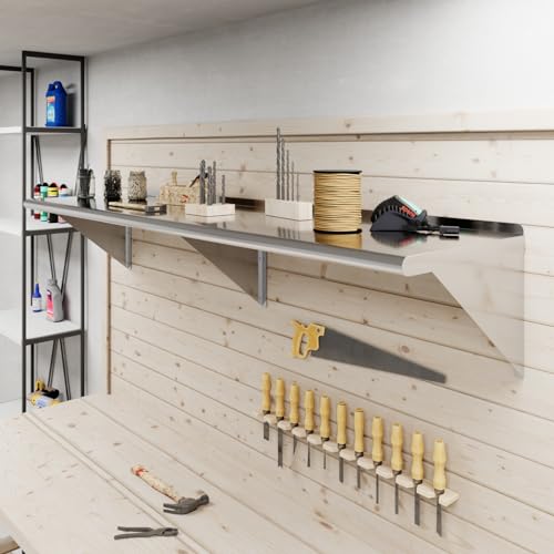 Image of AmGood 18 in. x 72 in. Stainless Steel Wall Shelf | NSF | Metal Shelving | Garage, Laundry, Storage, Utility Room | Restaurant, Commercial Kitchen