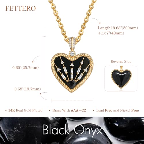 Fettero Gold Necklace for Women, 14K Gold Plated Heart Charm Necklaces for Women Double Sided Pendant Heart Necklace for Mom Wife Valentines' Day Jewelry