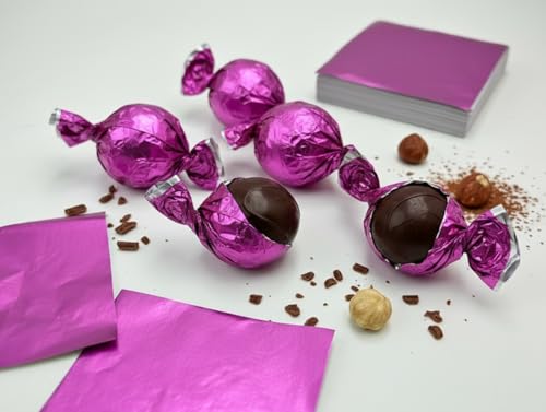 Image of Aluminum Foil Chocolate Wrappers - Candy Wrapping Sheets for DIY Chocolates, Sweets & Gifts | Food-Grade, Decorative & Easy-to-Use Foil Wraps (Pink, Pack of 2 (500 Counts))