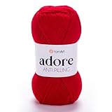 YarnArt Adore – Ultra-Soft Anti-Pilling Acrylic, Vibrant & Durable DK Yarn for Knitting, Crochet & DIY Crafting, Perfect for Sweaters, Scarves, Hats & Baby Projects, Machine Washable (Red 352)