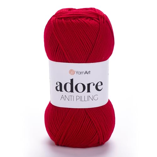 YarnArt Adore – Ultra-Soft Anti-Pilling Acrylic, Vibrant & Durable DK Yarn for Knitting, Crochet & DIY Crafting, Perfect for Sweaters, Scarves, Hats & Baby Projects, Machine Washable (Red 352)
