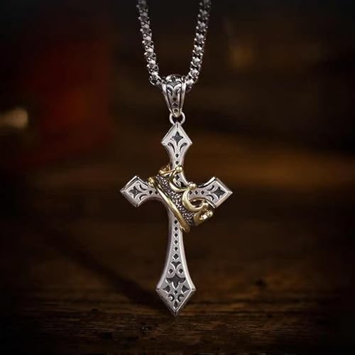 1pcs Men's and Women's Stainless Steel Punk Cross Crown Pendant Necklace Retro Thai Silver Necklace Party Jewelry Gift, Retro Thorn Cross Pendant, Jesus Christ Cross Chain2