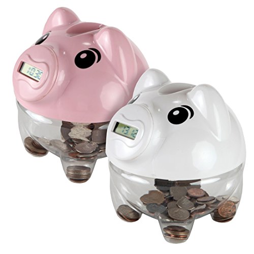 Lily's Home Kid's Money Counting Piggy Digital Coin Banks, Counts U.S. Pennies, Nickels, Dimes, Quarters, Half Dollars, and Dollar Coins, Ideal for Personal Savings (5.5