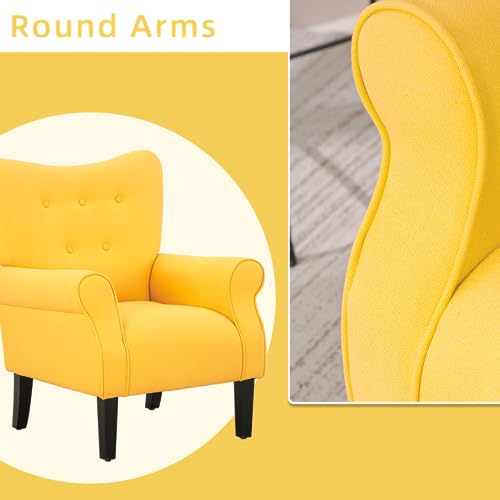 Yoleny Modern Accent Chair,High Back Armchair,Upholstered Fabric Button Single Sofa With Wooden Legs For Living Room,Bedroom,Club,Yellow #TOP4