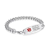 mnmhope 7.5"-9" Adjustable Medical alert bracelets for Women/Men Stainless steel Interchangeable Medical bracelets (with engraved no bp/iv/needles this arm-Cuban Chain)