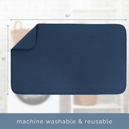 Image of S&T INC. Dish Drying Mat Jumbo, 18 inch x 30 inch, Absorbent Microfiber Kitchen Counter Mat, Dish Drying Pad for Dishes, Utensils, Pots and Pans, Jumbo, Navy
