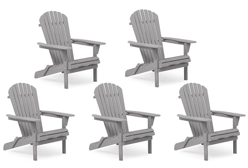Outdoor Wooden Folding Adirondack Chair Set of 5 with Pre-Assembled BackRest, Wood Patio Chair for Garden Backyard Porch Pool Deck Firepit