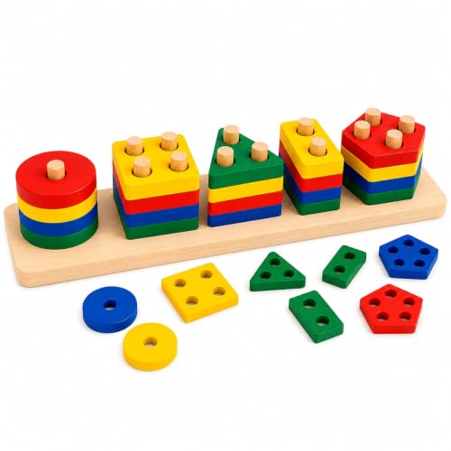 Brinquedo Educativo de Encaixe Formas Geométricas em Madeira MDF, Jogo Pedagógico Infantil, Coordenação Motora, Cores, Formas e Raciocínio, A partir de 3 Anos