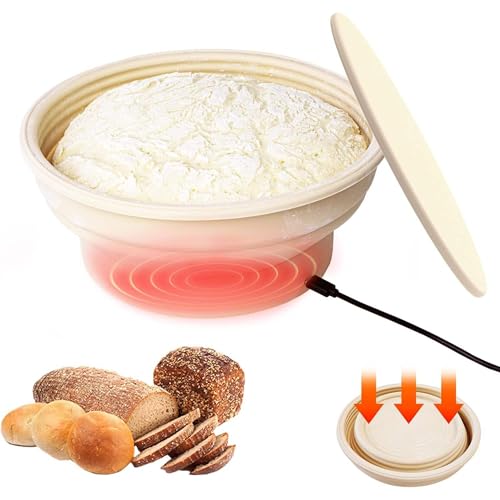 Bol à pâtisserie, panier à pain, étuve multi-usages pliable de 9 pouces avec couvercle et chauffe-pain en graphène, 4 niveaux de température réglables, surface anti-adhérente