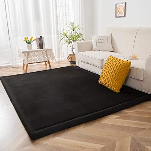 Image of MAXYOYO Baby Play Mat, 1.2" Thick Memory Foam Soft Padded Carpet with Non-Slip Backing, 5x7 ft Japanese Tatami Rug Living Room for Kids, Toddler, Children, Nusery(Black)