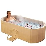 YYW Banheira portátil para adultos, banheira de imersão dobrável em pé, sauna japonesa, spa japonês, banheira de gelo quente dobrável para chuveiro, banheiro (ouro sem tampa, 150 x 86 x 50 cm (C x L x