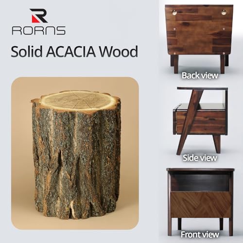 Image of Rum Nightstand with Drawers, Solid Acacia Wood Bedside Table with Drawer & Open Shelf, Handcrafted Wood Grain End Table, Scratch & Water-Resistant, Durable & Easy Assembly (Walnut, Rum)