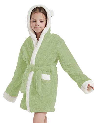 Casoda Girls Robe Homewear Kids Hooded Bathrobes Plush Sherpa Sleepwear- Gifts For Girls(9-10 Years, Green) #TOP1