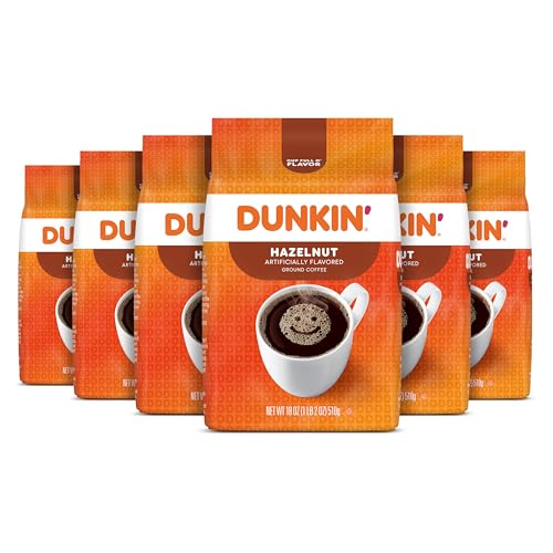 Dunkin Hazelnut Flavored Ground Coffee, 18-oz (Pack of 6)