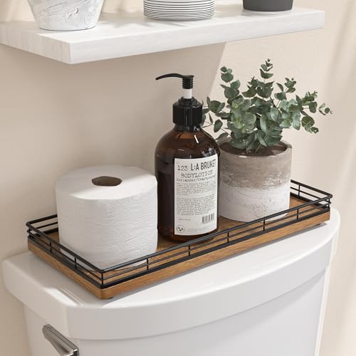 Acacia Bathroom Toilet Tank Tray 13 Wood Toilet Paper Storage Basket Back of Toilet Basket Organizer Vanity Tray for Perfume Makeup Candle Kitchen Counter Coffee Table Decor